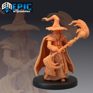 gray wizard magic human sorcerer wise magician epic-miniatures fantasy medieval monster ring rpg warhammer rings lord sla male dumbledore lotr enemy tabletop albus dungeon gandalf dnd sorceress pathfinder npc merlin pre-supported supported pre 3d print model - Mito3D