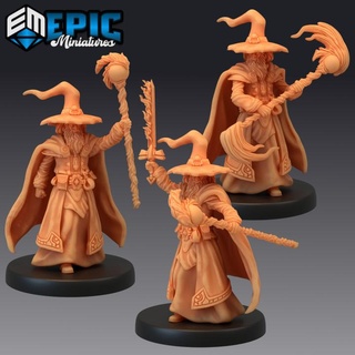 gray wizard set human sorcerer wise magician epic-miniatures fantasy medieval monster ring rpg warhammer rings lord sla male dumbledore lotr enemy tabletop albus dungeon gandalf dnd sorceress pathfinder npc merlin pre-supported supported pre 3d print model - Mito3D