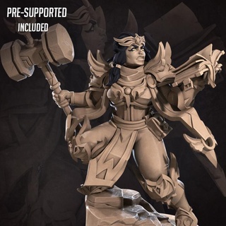 loretta hammerlift chunky cleric bite bullet Tabletop Characters & Creatures Fantasy Universe Store big book female human modular magic miniature weapons hammer boardgame tabletop paladin patreon spell npc chubby 3d print model - Mito3D