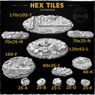 hex tiles base toppers zabavka workshop Tabletop accessories Store 3D Printable Terrain Sci-Fi terrain fantasy warhammer dnd wa basetoppers 3d print model - Mito3D