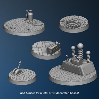 10 runden Steampunk Basen Futter 3dprinter Tischplatte Zubehör 3D druckbar Terrain Fantasie Getriebe Roboter Ingenieur mech Gnom Zwerg Mechaniker basteln Zahnräder 3d print model - Mito3D
