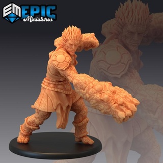 dao male stone fist mythical desert djinn elemental earth genie epic-miniatures fantasy fighter medieval monster rpg warhammer warrior sla enemy tabletop dungeon dnd pathfinder armored npc pre-supported supported pre 3d print model - Mito3D