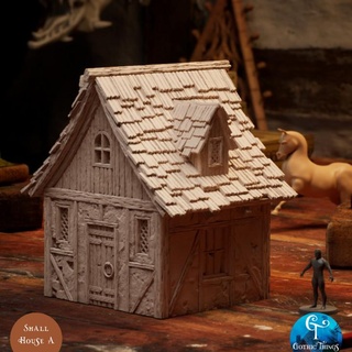 küçük ev gotik masaüstü 3D yazdırılabilir arazi fantezi bina Ortaçağa ait modüler diyorama manzara 3d print model - Mito3D