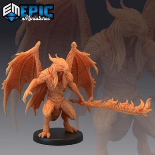 draconic demon red flame sword fire devil dragon demonic encounter epic-miniatures fantasy medieval monster rpg warhammer sla enemy tabletop dungeon dnd pathfinder npc pre-supported supported pre abishai 3d print model - Mito3D