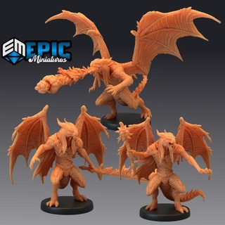 draconic demon red set fire devil dragon demonic encounter epic-miniatures fantasy medieval monster rpg warhammer sla enemy tabletop dungeon dnd pathfinder npc pre-supported supported pre abishai 3d print model - Mito3D
