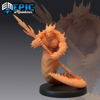 fire salamander spear volcano reptile magma creature burning land epic-miniatures fantasy medieval monster rpg warhammer sla enemy tabletop dungeon dnd pathfinder npc pre-supported supported pre 3d print model - Mito3D