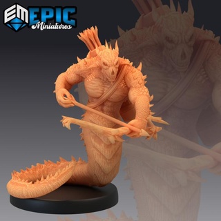 fire salamander archer volcano reptile magma creature burning land epic-miniatures fantasy medieval monster rpg warhammer sla enemy tabletop dungeon dnd pathfinder npc pre-supported supported pre 3d print model - Mito3D