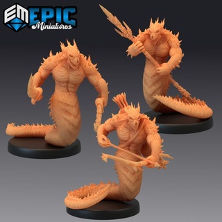 fire salamander set volcano reptile magma creature burning land epic-miniatures fantasy medieval monster rpg warhammer sla enemy tabletop dungeon dnd pathfinder npc pre-supported supported pre 3d print model - Mito3D