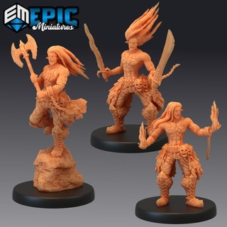 fire genasi set flame handler magic male warrior burning land elemental creature epic-miniatures fantasy medieval monster rpg warhammer sla enemy tabletop dungeon dnd pathfinder npc pre-supported supported pre 3d print model - Mito3D