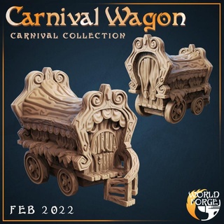 carnival wagon world forge miniatures Tabletop Characters & Creatures Fantasy Universe Vehicles Machines 3D Printable Terrain building fantasy party terrain travel props cart dnd celebration merchant scenery performer 3d print model - Mito3D