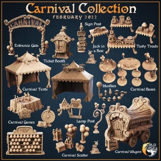 mirthlight carnival 1 collection world forge miniatures Tabletop Characters & Creatures Fantasy Universe Vehicles Machines 3D Printable Terrain fantasy festival food games party terrain wagon d&d dnd celebration scenery fireworks balloons fair tickets 3d print model - Mito3D
