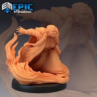 fire dwarf female attacking dwarven villager mystical old woman elemental epic-miniatures fantasy medieval monster rpg warhammer sla enemy tabletop dungeon dnd pathfinder npc pre-supported supported pre 3d print model - Mito3D