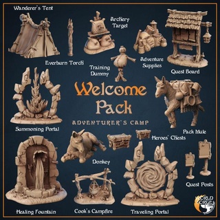 world forge welcome pack miniatures Tabletop 3D Printable Terrain Fantasy terrain fire props portal torch fountain target adventure chest tent dnd scenery scatter campfire 3d print model - Mito3D