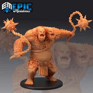 ettin tribe flail warrior ancient two headed ogre burning land encounter epic-miniatures fantasy medieval monster rpg warhammer sla enemy tabletop dungeon cave dnd pathfinder npc pre-supported supported pre 3d print model - Mito3D