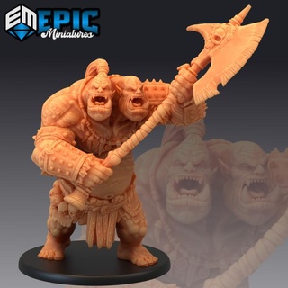 ettin tribe axe warrior ancient two headed ogre burning land encounter epic-miniatures fantasy medieval monster rpg warhammer sla enemy tabletop dungeon dnd pathfinder npc pre-supported supported pre 3d print model - Mito3D