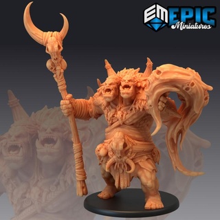 ettin tribe shaman magic ancient two headed ogre burning land encounter epic-miniatures fantasy medieval monster rpg warhammer sla enemy tabletop dungeon dnd pathfinder npc pre-supported supported pre 3d print model - Mito3D