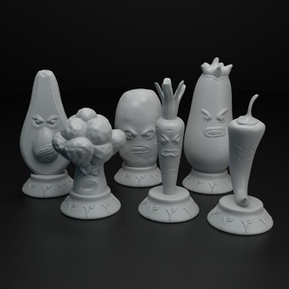 angry vegetables chess pieces set dino dog Board Games Chess Sets Store print printable cartoon cute figurine game games sculpture statue strategy toys vegetable miniature stylized minis vegan 3d print model - Mito3D