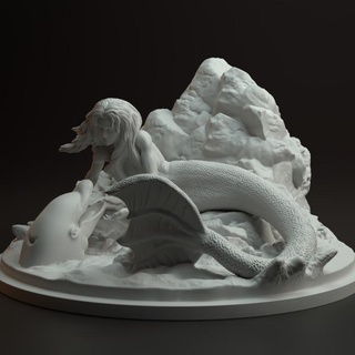 mermaid dino dog Tabletop Characters & Creatures Fantasy Universe Store print printable creature fantasy figurine figurines girl miniatures model mythology printing sculpture sea statue woman character miniature sculptures siren 3d print model - Mito3D