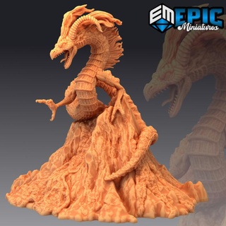 volcano wrym wingless beastly dragon fire serpent drake burning land encounter epic-miniatures fantasy medieval monster rpg warhammer sla enemy tabletop dungeon dnd pathfinder draco npc pre-supported supported pre 3d print model - Mito3D