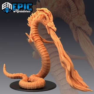 volcano wrym attacking wingless beastly dragon fire serpent drake burning land encounter epic-miniatures fantasy medieval monster rpg warhammer sla enemy tabletop dungeon dnd pathfinder draco npc pre-supported supported pre 3d print model - Mito3D