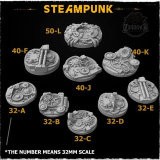 steampunk base toppers zabavka workshop Tabletop accessories Store 3D Printable Terrain Fantasy 50mm 40mm 32mm basetoppers 3d print model - Mito3D