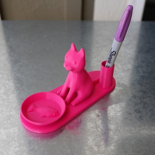 Katze Fisch Stift Halter Unterstützung philippe barreaud Zuhause Haus Garten Büro Inhaber Geschäft Stifthalter 3d print model - Mito3D