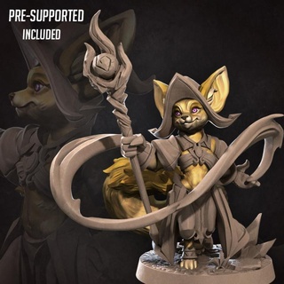 foxfolk wizard bite bullet Tabletop Characters & Creatures Fantasy Universe Store female fox girl hand modular magic miniature weapons staff boardgame tabletop patreon tail spell dnd sorceress bases fennec vulpin vulpera fennic 3d print model - Mito3D
