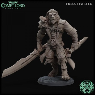 tiberius lionman bloodhunter comet lord miniatures Tabletop Characters & Creatures Fantasy Universe Store dragons dungeons fighter warrior character blood hunter dnd dnd5e leonin 3d print model - Mito3D