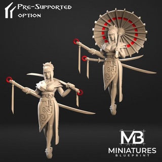 mizuki dangereux séductrice miniatures plan table personnages créatures fantaisie univers boutique impression stl dé dragons épique fille Japon Japonais rpg femme héros minis parapluie beauté donjon forger Titan dnd katanas 3d print model - Mito3D