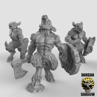 beastmen axe shields pre supported duncan shadow Tabletop Characters & Creatures Fantasy Universe Store fantasy warhammer dungeonsanddragons chaos dnd tabletopgames kingsofwar ageofsigmar ttrpg 3d print model - Mito3D