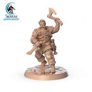 bronon one-eyed fury signum workshop axe dungeons fantasy human miniatures warrior dagger tabletop ttrpg presupported 3d print model - Mito3D