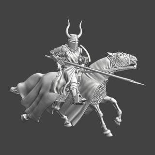 medieval teutonic knight charging - horned helmet northern crusades miniatures Tabletop Characters & Creatures Historical Universe display model wargaming miniature tabletop order 28mm scenery mounted crusader livonian 3d print model - Mito3D