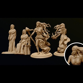 sorceress different poses philip sin's miniatures Tabletop Characters & Creatures Fantasy Universe Store female magician woman wizard magic miniature staff mage tabletop sorcery warlock spellbook sorcerer magika 3d print model - Mito3D
