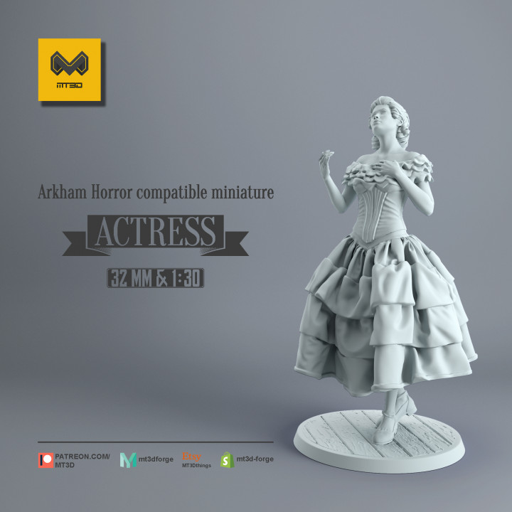 Actriz Arkham horror compatible mt3d fragua mesa caracteres criaturas tablero juegos niña miniaturas miniatura arkham lola 3D print model - Mito3D