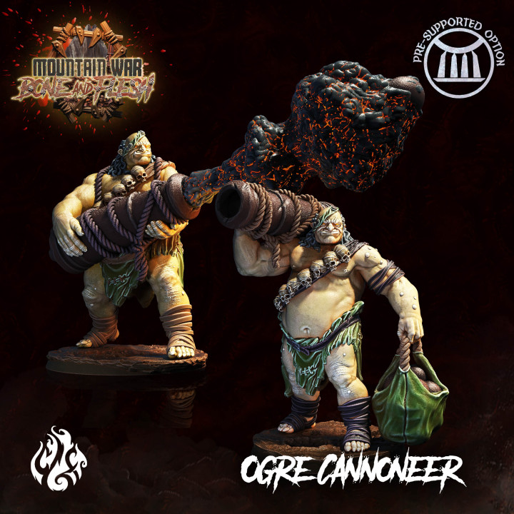 Oger Kanoniere verkrüppelt Gießerei Tischplatte Zeichen Kreaturen Fantasie Universum Geschäft Ball Monster Rollenspiel Kriegs Spiele Kanone böse Patreon dnd Pfadfinder Tischspiele Kanonier cgf 3D print model - Mito3D