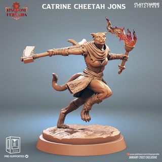 Catarina guepardo John argila cianeto miniaturas tampo mesa personagens criaturas fantasia universo loja gato felino 3d print model - Mito3D