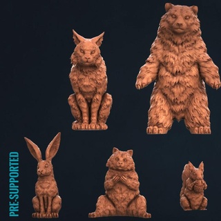 woodland forest critters pre-supported print minis animals bear elf rabbit high elves squirrel elven creatures archers racoon warriors lynx 3d print model - Mito3D