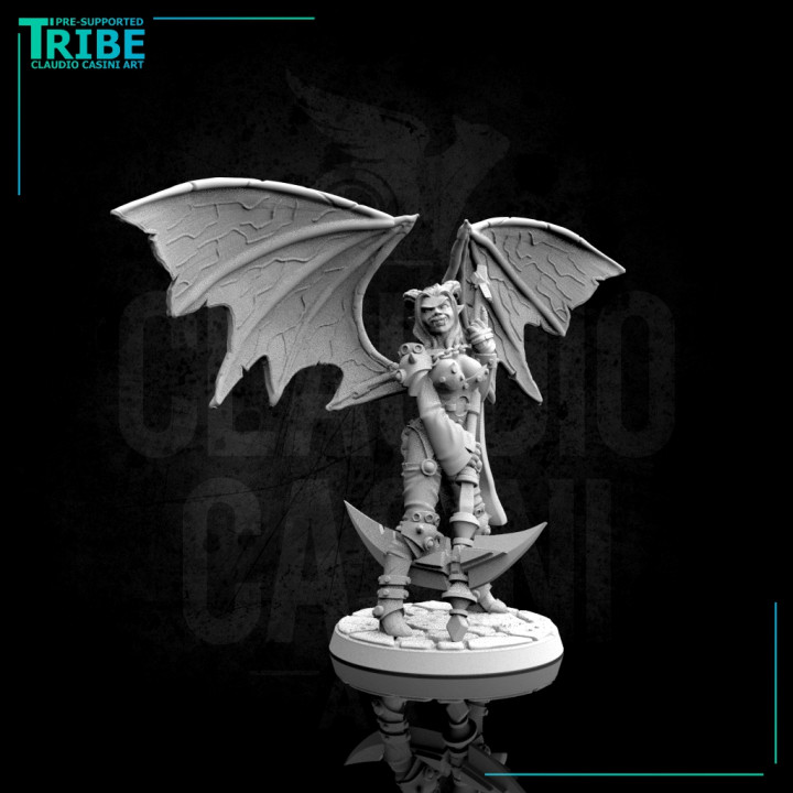 0057 hembra vampiro succubus humano duende Tifling guerrero guadaña claudio líos Arte mesa caracteres criaturas fantasía universo demonio muertos vivientes dracula 3D print model - Mito3D