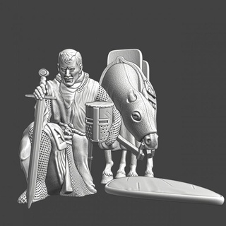 medieval knight praying - horse northern crusades miniatures Tabletop Characters & Creatures Historical Universe figure historical model wargaming miniature order toysoldier templar chainmail 28mm crusader teutonic livonian 3d print model - Mito3D
