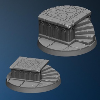 round plinth feed 3dprinter Tabletop accessories 3D Printable Terrain Fantasy gothic stairs base ruin 3d print model - Mito3D
