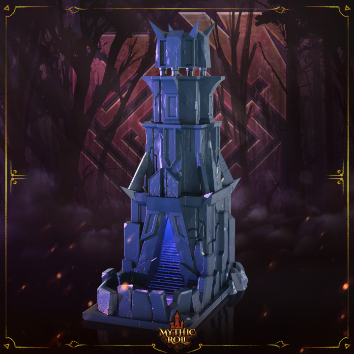 dice tower - monolith mythic roll unchained games Tabletop accessories 3D Printable Terrain Fantasy supportfree dicetower mythicroll unchainedgames stonebuilding 3D print model - Mito3D