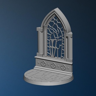 60 mm chapel diorama base feed 3dprinter Tabletop 3D Printable Terrain Fantasy gothic knight church angel window mosaic paladin 3d print model - Mito3D
