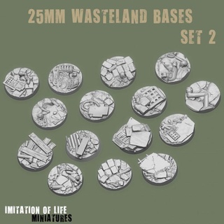 25mm wasteland bases set 2 imitation life miniatures Tabletop 3D Printable Terrain Sci-Fi terrain gaming modern warhammer necromunda fallout post base tabletop round zombicide scrap scatter stargrave 40000 apocalyptic presupported ashwastes 3d print model - Mito3D