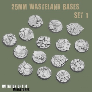25mm wasteland bases set 1 imitation life miniatures Tabletop 3D Printable Terrain Sci-Fi terrain starwars warhammer necromunda fallout post base apocalypse round zombicide themed scrap stargrave thisisnotatest apocalyptic presupported 3d print model - Mito3D