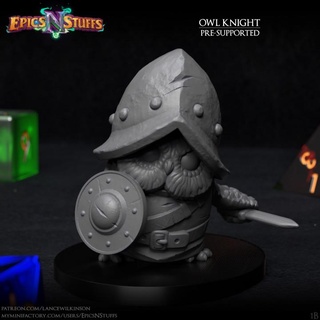owlkin knight 1b miniature - pre-supported epics n stuffs Store cute dragons dungeons fantasy player rpg warrior character boardgame tabletop dnd pathfinder ttrpg humblewood epicsnstuffs owlin 3d print model - Mito3D