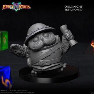 owlkin knight 2a miniature - pre-supported epics n stuffs cute dragons dungeons fantasy player rpg warrior character boardgame tabletop dnd ttrpg humblewood epicsnstuffs owlin 3d print model - Mito3D