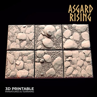 tundra tema 6 cuadrado bases 40mm conjunto presupuesto asgard creciente miniaturas mesa accesorios 3D imprimible terreno fantasía grande detallado Troll arena base rocas plano 3d print model - Mito3D