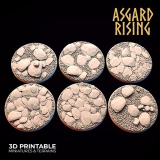 tundra theme 6 x round bases 50mm - presupported asgard rising miniatures Tabletop accessories 3D Printable Terrain Fantasy detailed rock sand base 40mm flat 3d print model - Mito3D