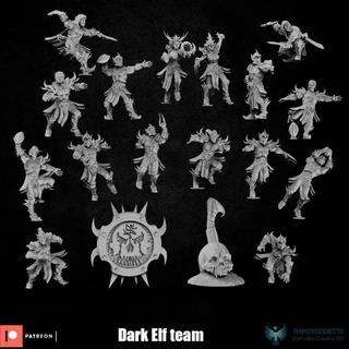 karanlık elf takım rakovandetta masaüstü karakterler yaratıklar fantezi Evren mağaza stl minyatürler Warhammer 3dprint elfler Bloodbowl Futbol 32m 3d print model - Mito3D