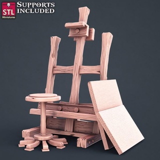 peintre chevalet stl miniatures table 3D imprimable terrain boutique chaise décoration fantaisie meubles soutenir jeux guerre atelier 3d print model - Mito3D
